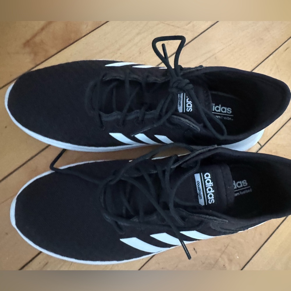 Adidas womens Black Sneakers with White Stripes - Picture 2 of 4